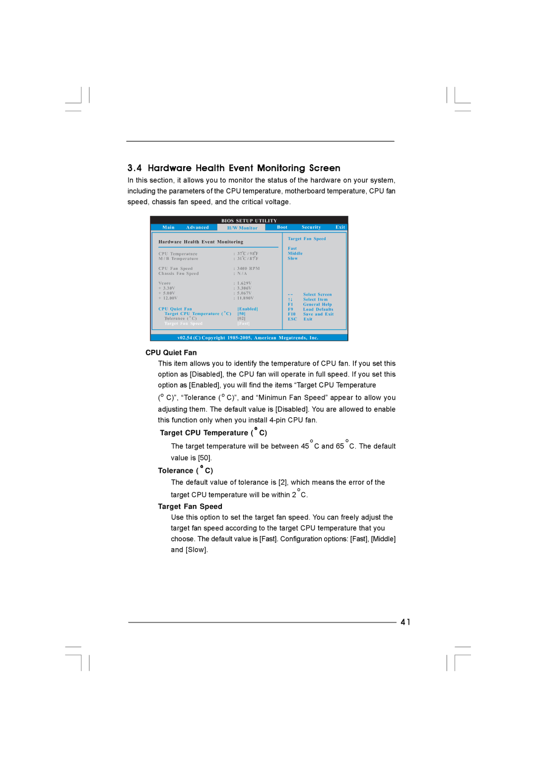 Taylor CONROE1333-DVI/H Hardware Health Event Monitoring Screen, CPU Quiet Fan, Target CPU Temperature C, Tolerance C 