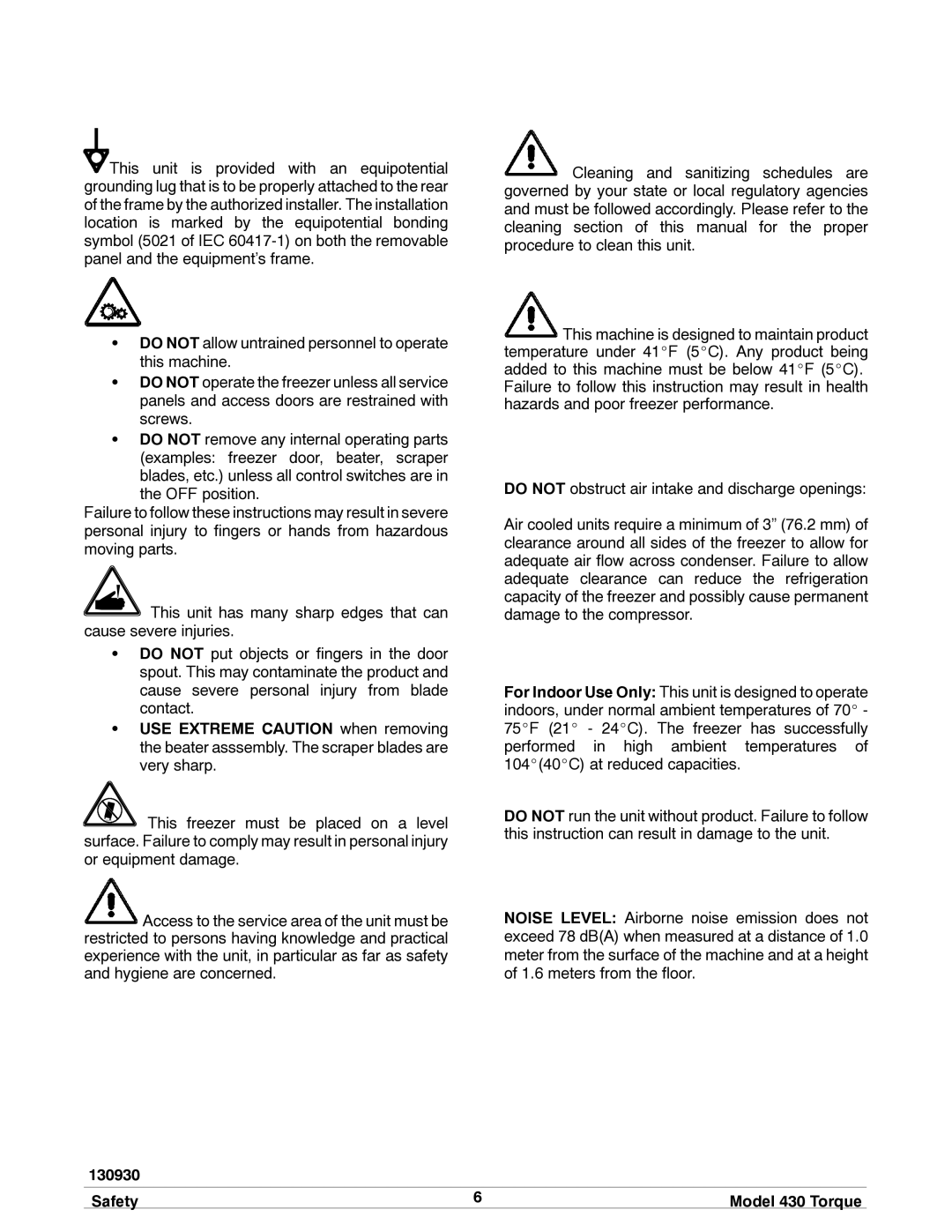 Taylor model 430 torque shake/slush freezer operating instructions Safety Model 430 Torque 