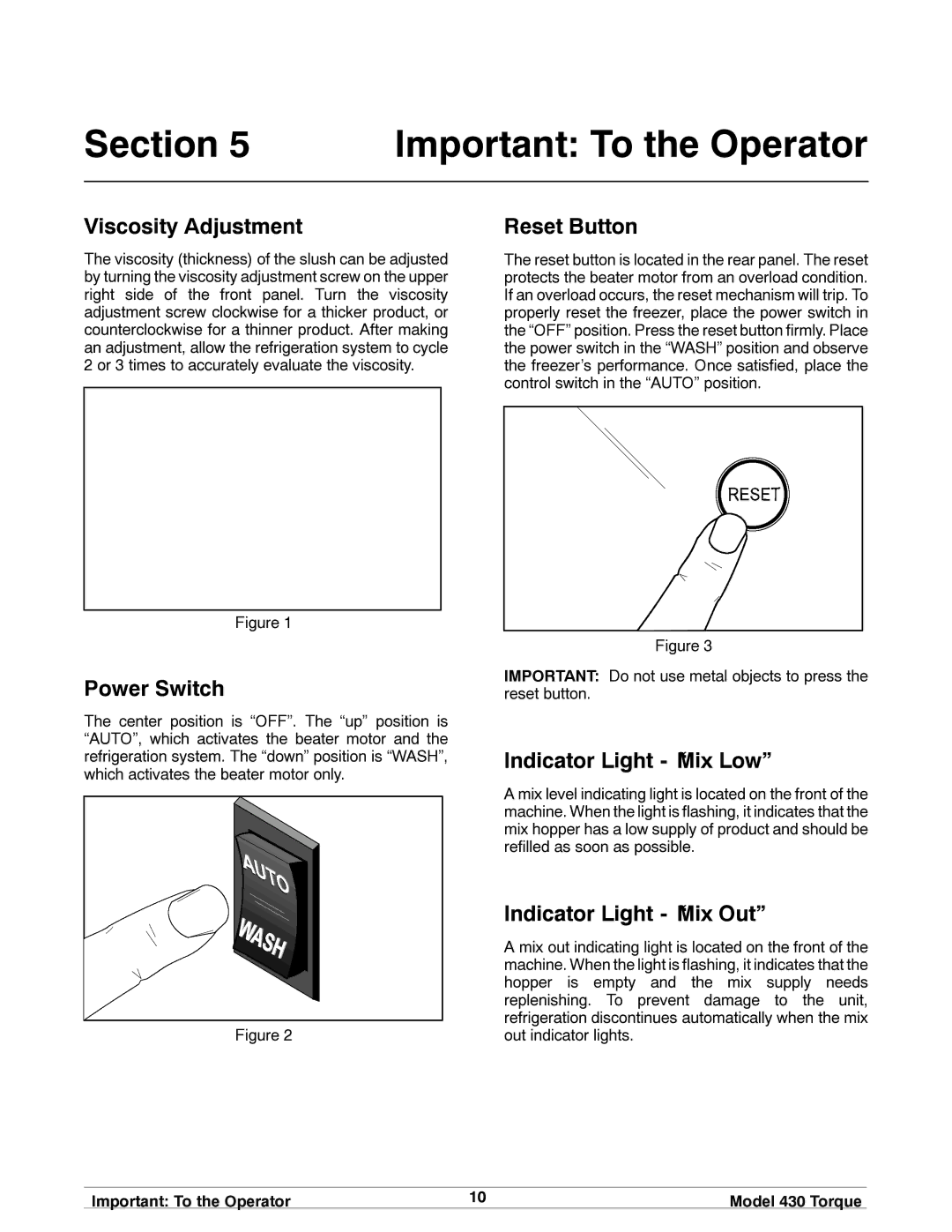 Taylor model 430 torque shake/slush freezer operating instructions Section Important To the Operator 