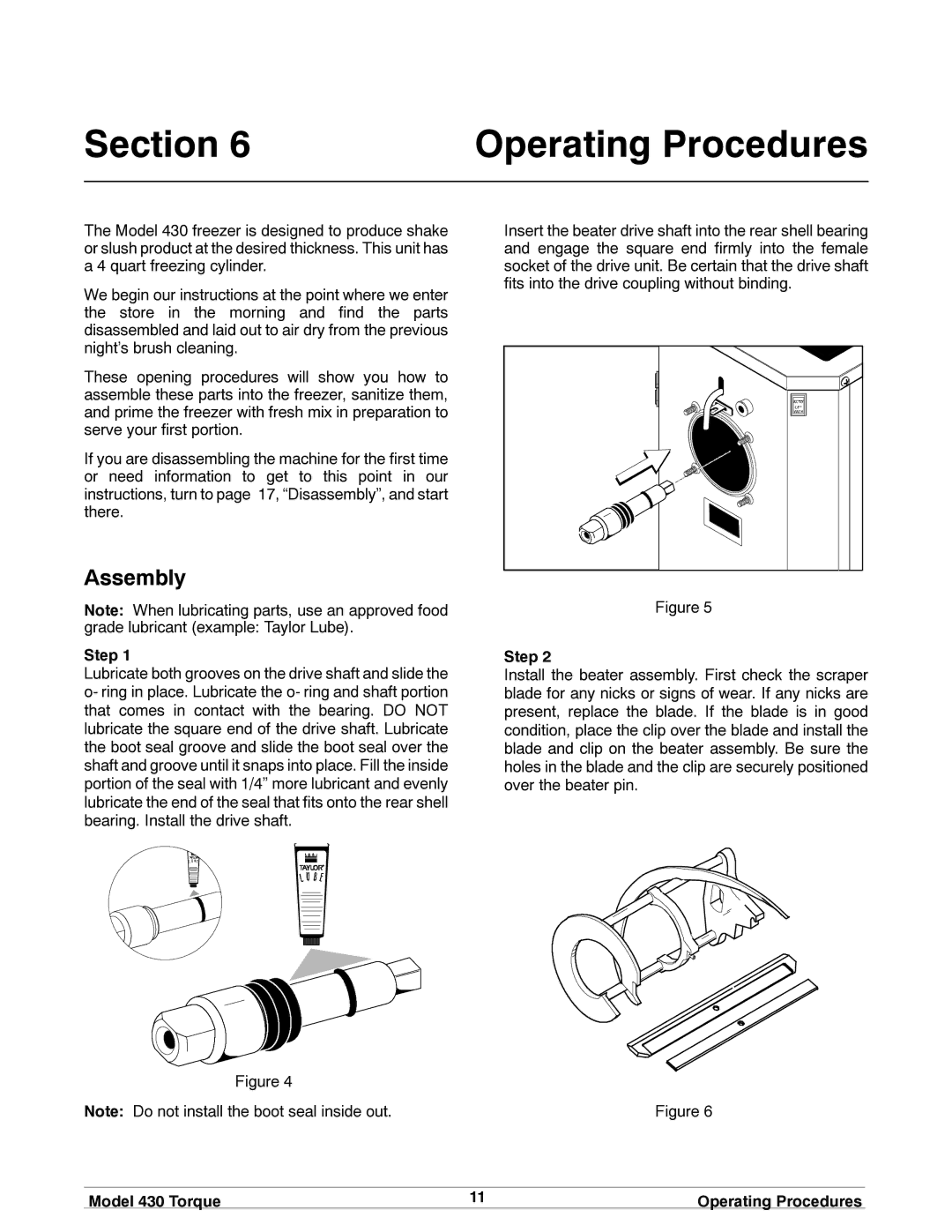 Taylor model 430 torque shake/slush freezer operating instructions Section Operating Procedures, Assembly, Step 