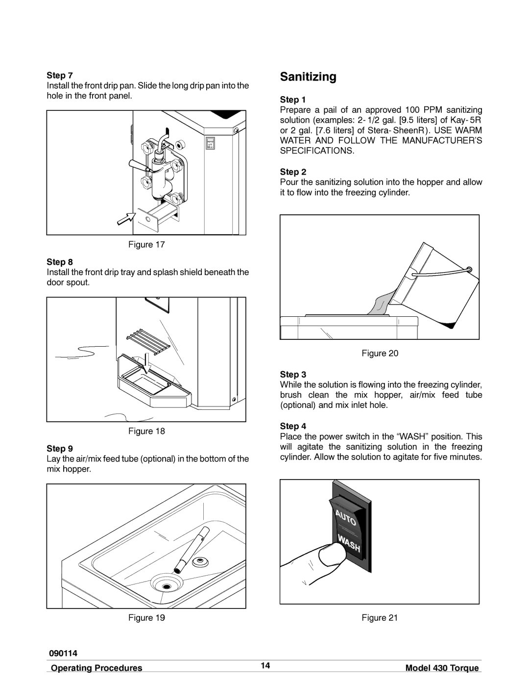 Taylor model 430 torque shake/slush freezer operating instructions Sanitizing, Operating Procedures Model 430 Torque 