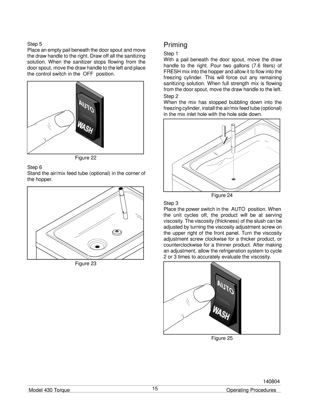 Taylor model 430 torque shake/slush freezer operating instructions Priming, 140804 