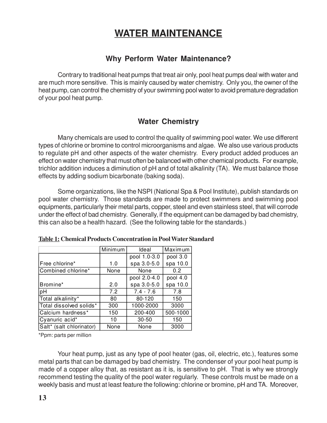 Taylor Pool Heat Pump owner manual Why Perform Water Maintenance?, Water Chemistry 