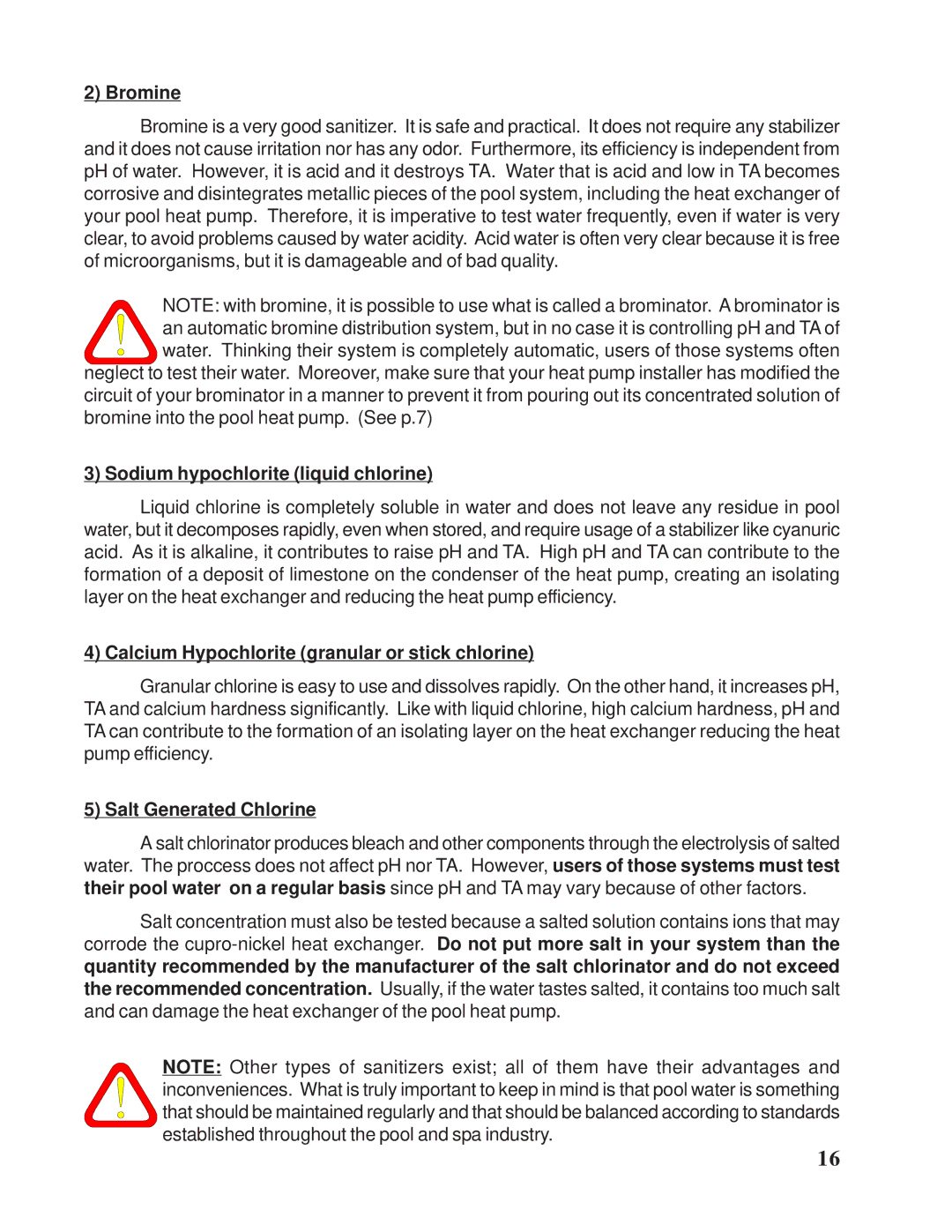 Taylor Pool Heat Pump owner manual Bromine 