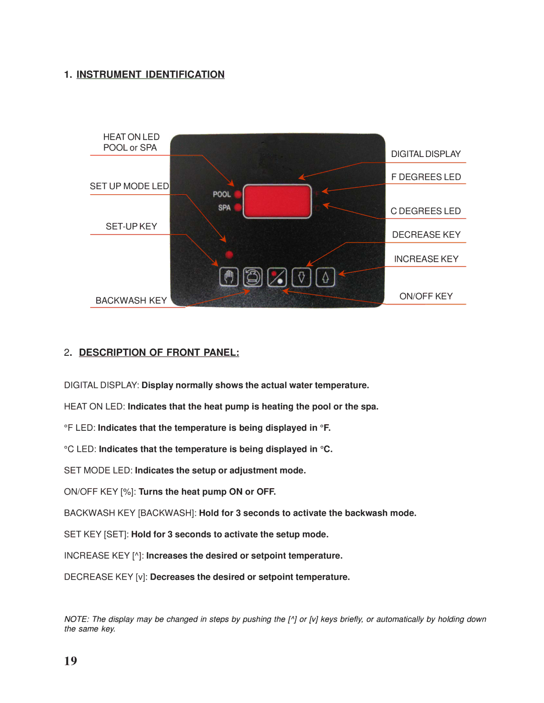 Taylor Pool Heat Pump owner manual Instrument Identification 