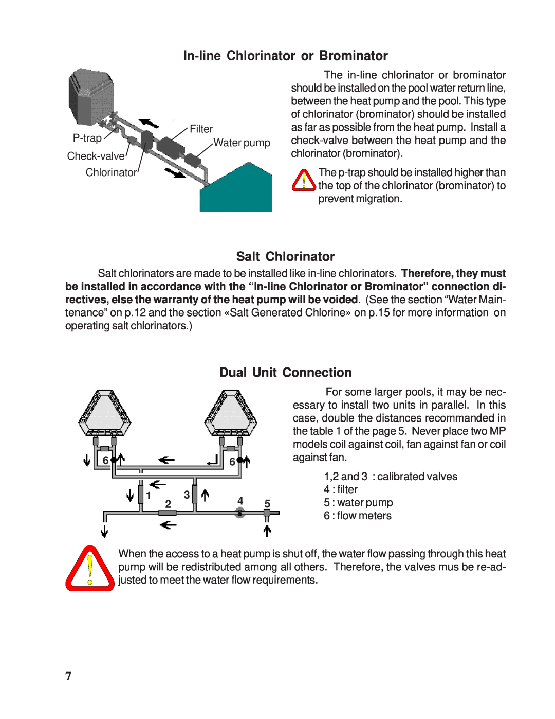 Taylor Pool Heat Pump owner manual In-line Chlorinator or Brominator, Salt Chlorinator, Dual Unit Connection 