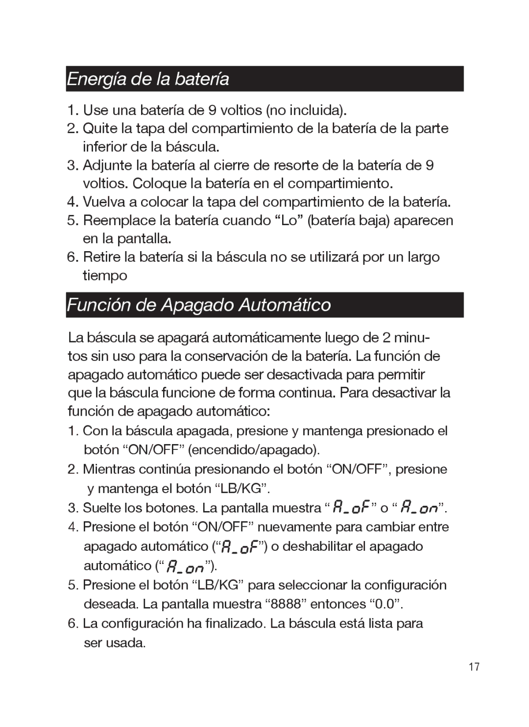 Taylor TE32C, TE10C instruction manual Energía de la batería, Función de Apagado Automático 