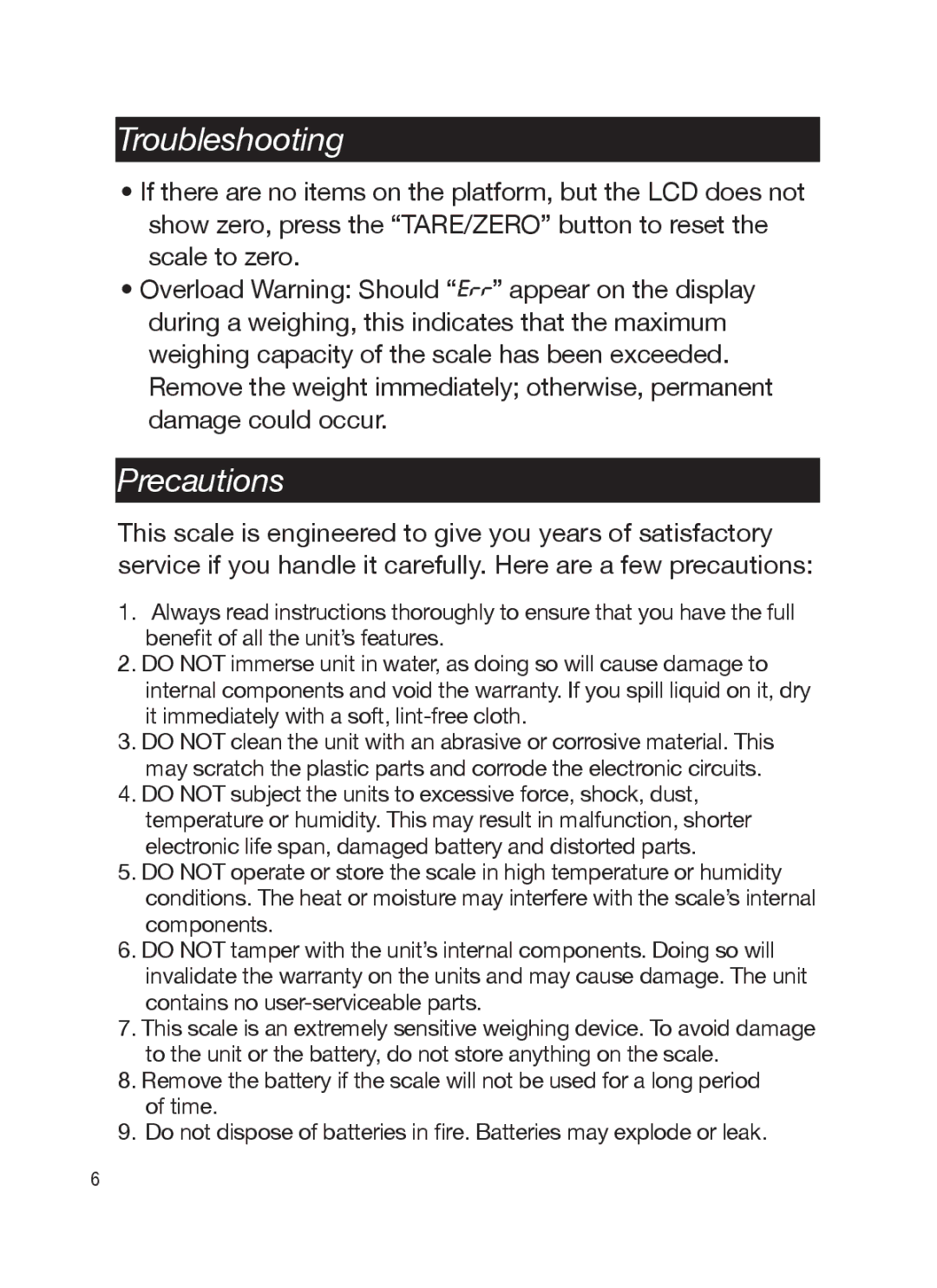 Taylor TE10C, TE32C instruction manual Troubleshooting, Precautions 