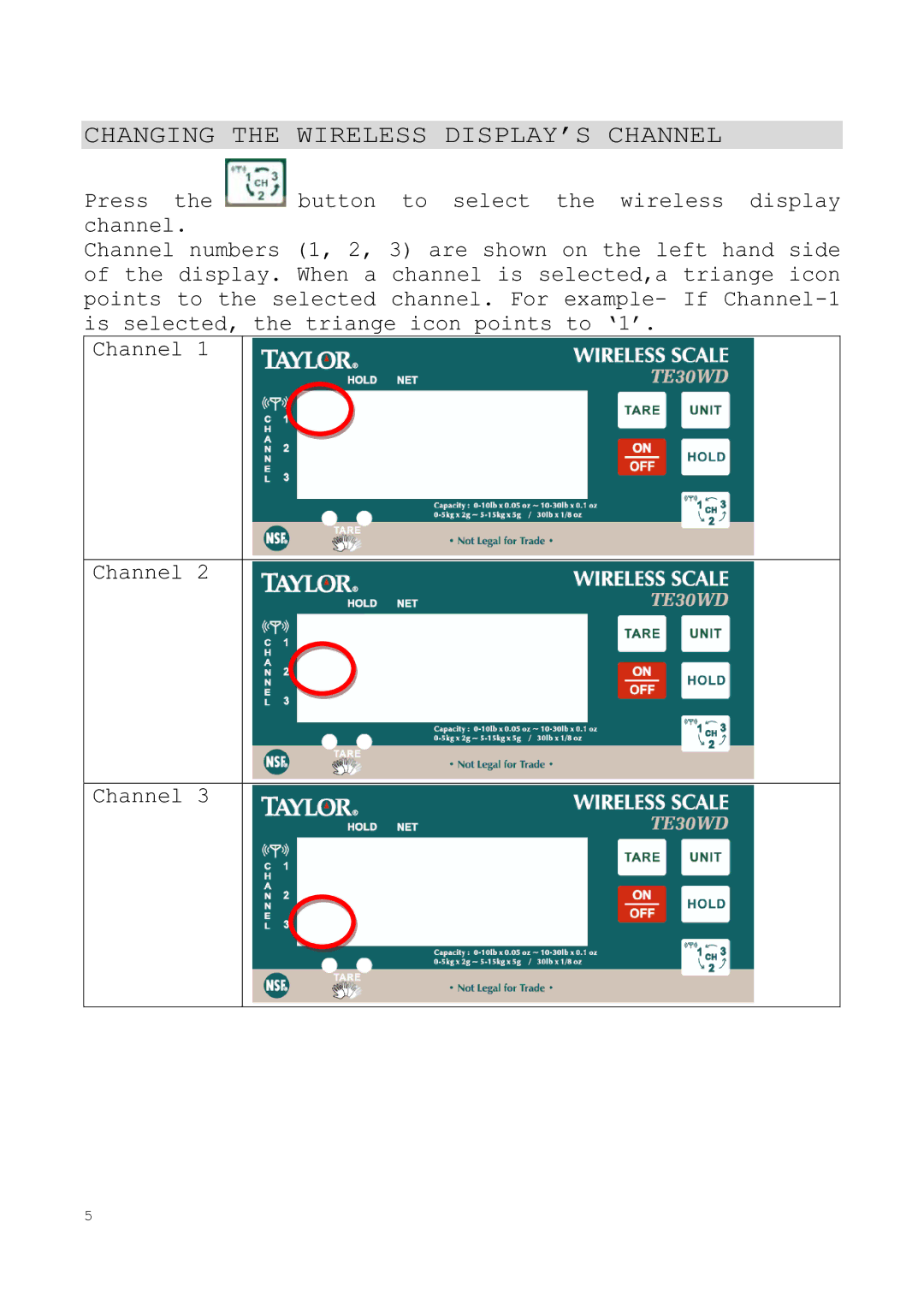 Taylor TE30WD instruction manual Changing the Wireless DISPLAY’S Channel 