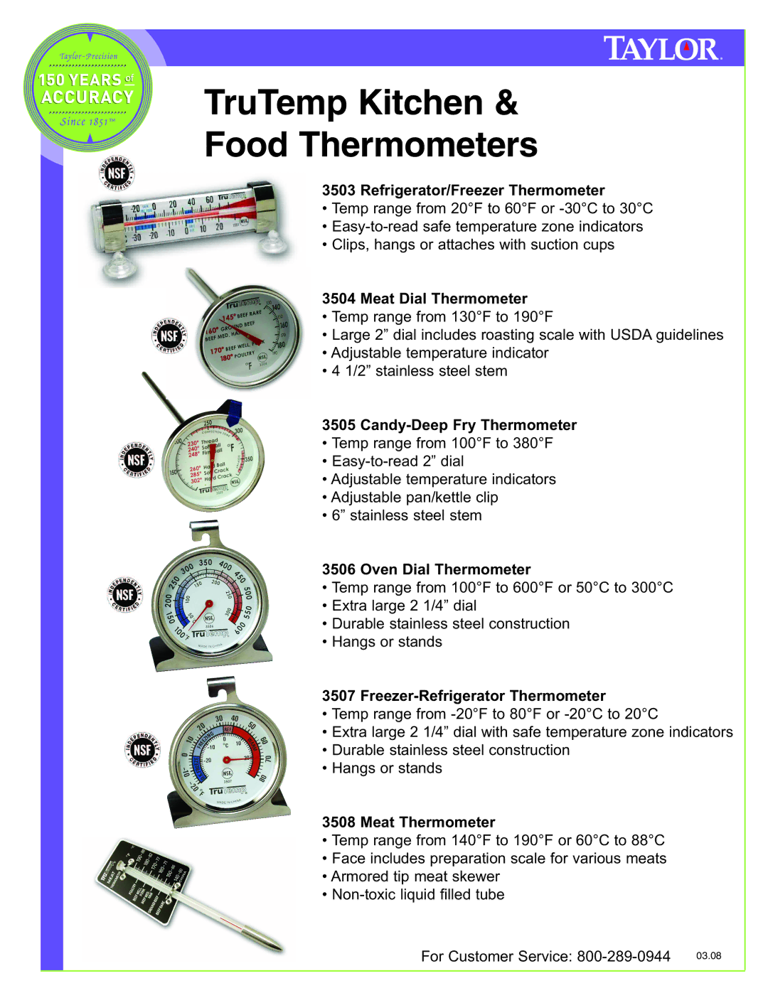 Taylor TruTemp manual Refrigerator/Freezer Thermometer, Meat Dial Thermometer, Candy-Deep Fry Thermometer 