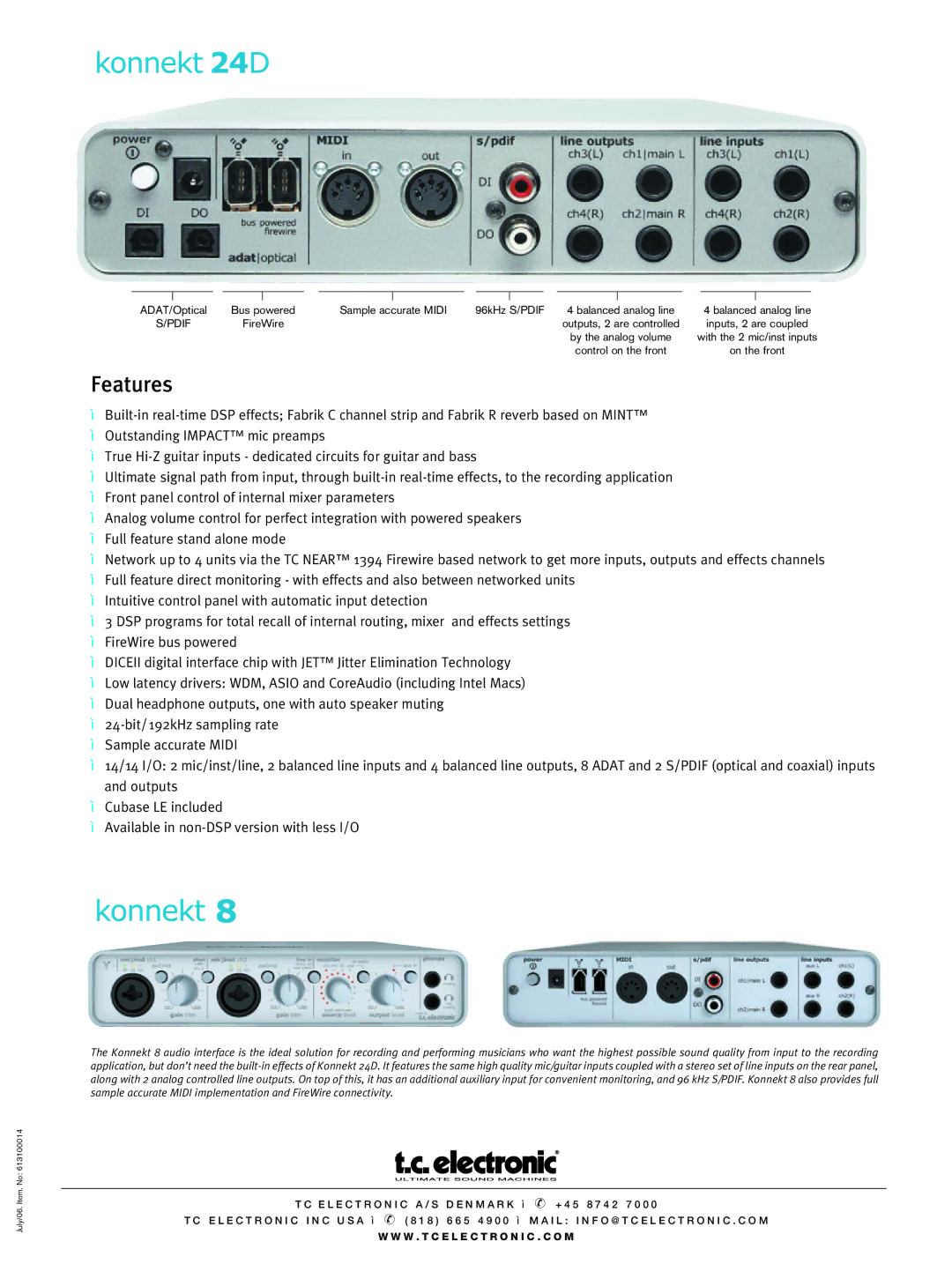 TC electronic SDN BHD 24D manual Features 