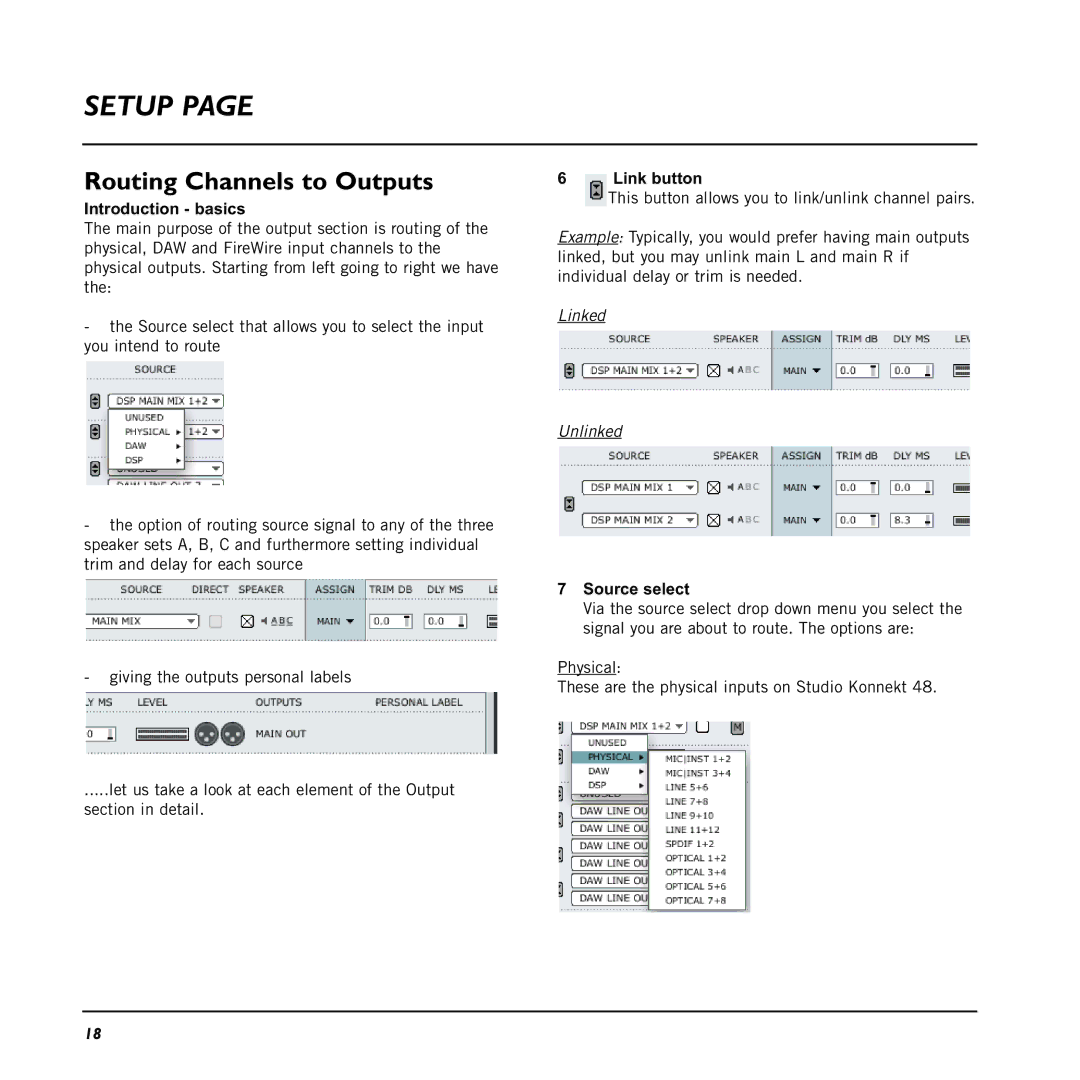 TC electronic SDN BHD 48 user manual Routing Channels to Outputs, Introduction basics, Link button, Source select 