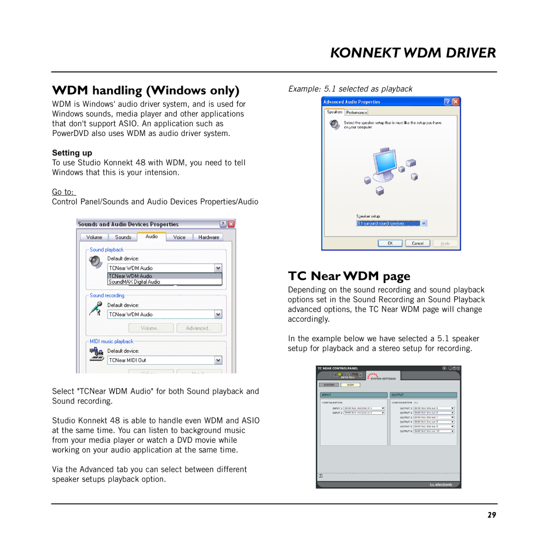 TC electronic SDN BHD 48 user manual Konnekt WDM Driver, TC Near WDM, Setting up 