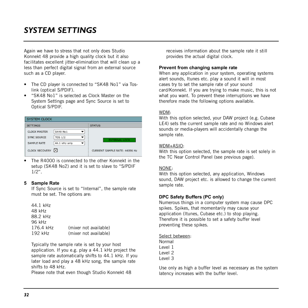 TC electronic SDN BHD 48 user manual Sample Rate, Prevent from changing sample rate, DPC Safety Buffers PC only 