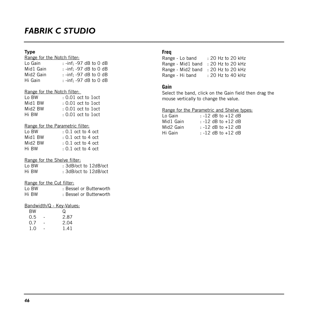 TC electronic SDN BHD 48 user manual Gain, Type 