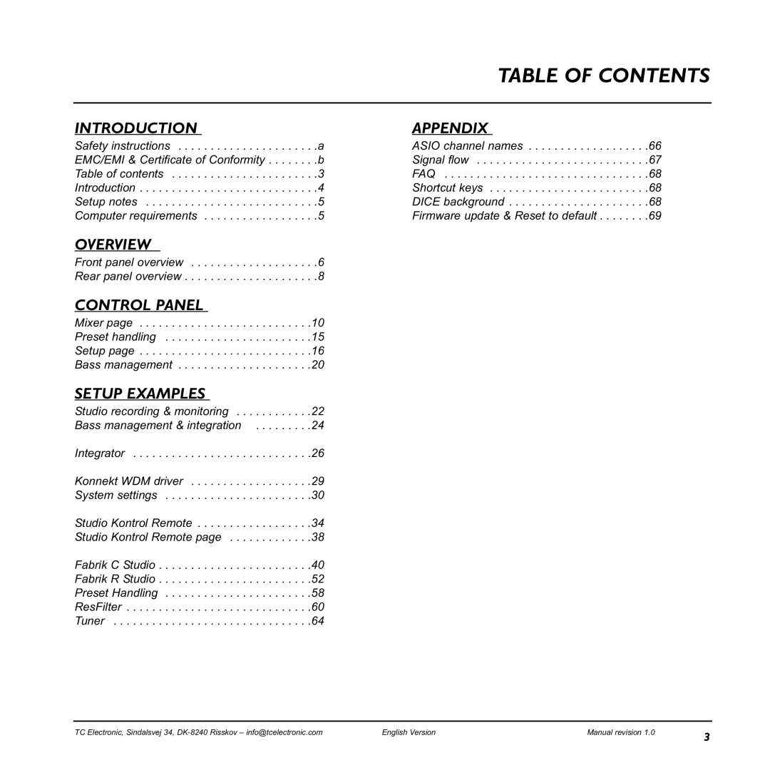 TC electronic SDN BHD 48 user manual Table of Contents 