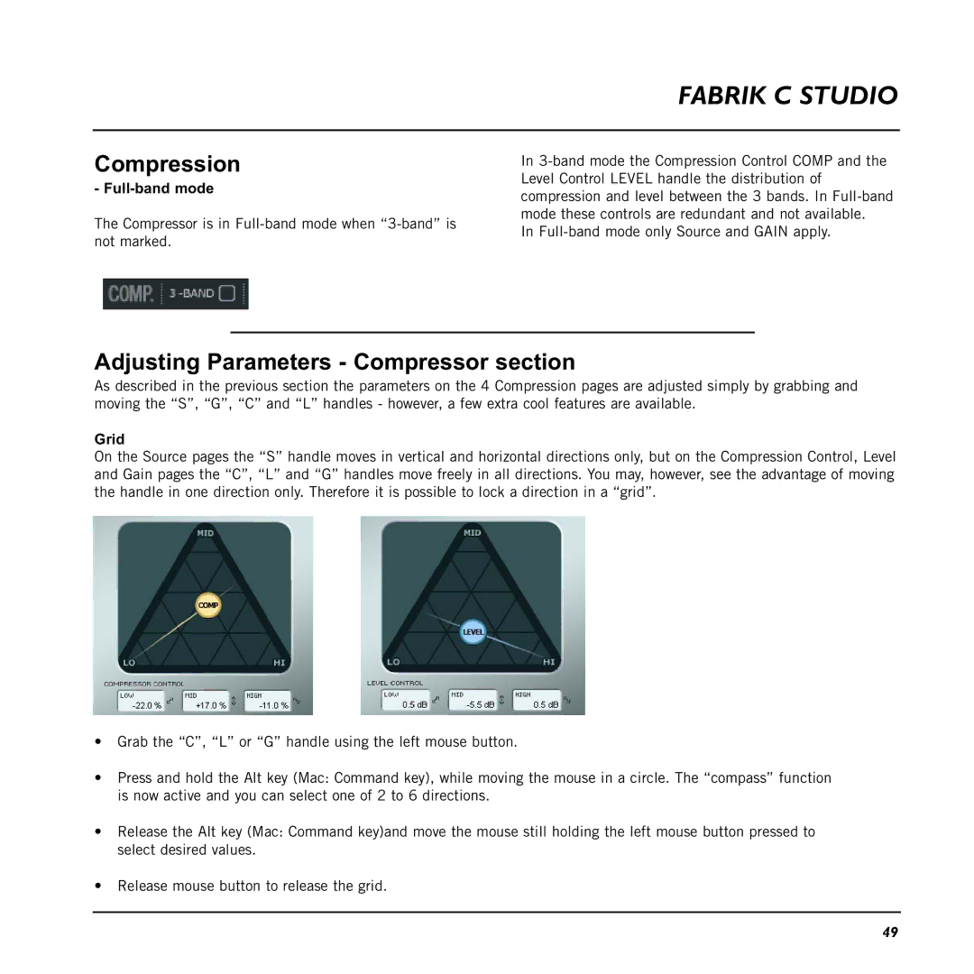 TC electronic SDN BHD 48 user manual Adjusting Parameters Compressor section, Full-band mode, Grid 