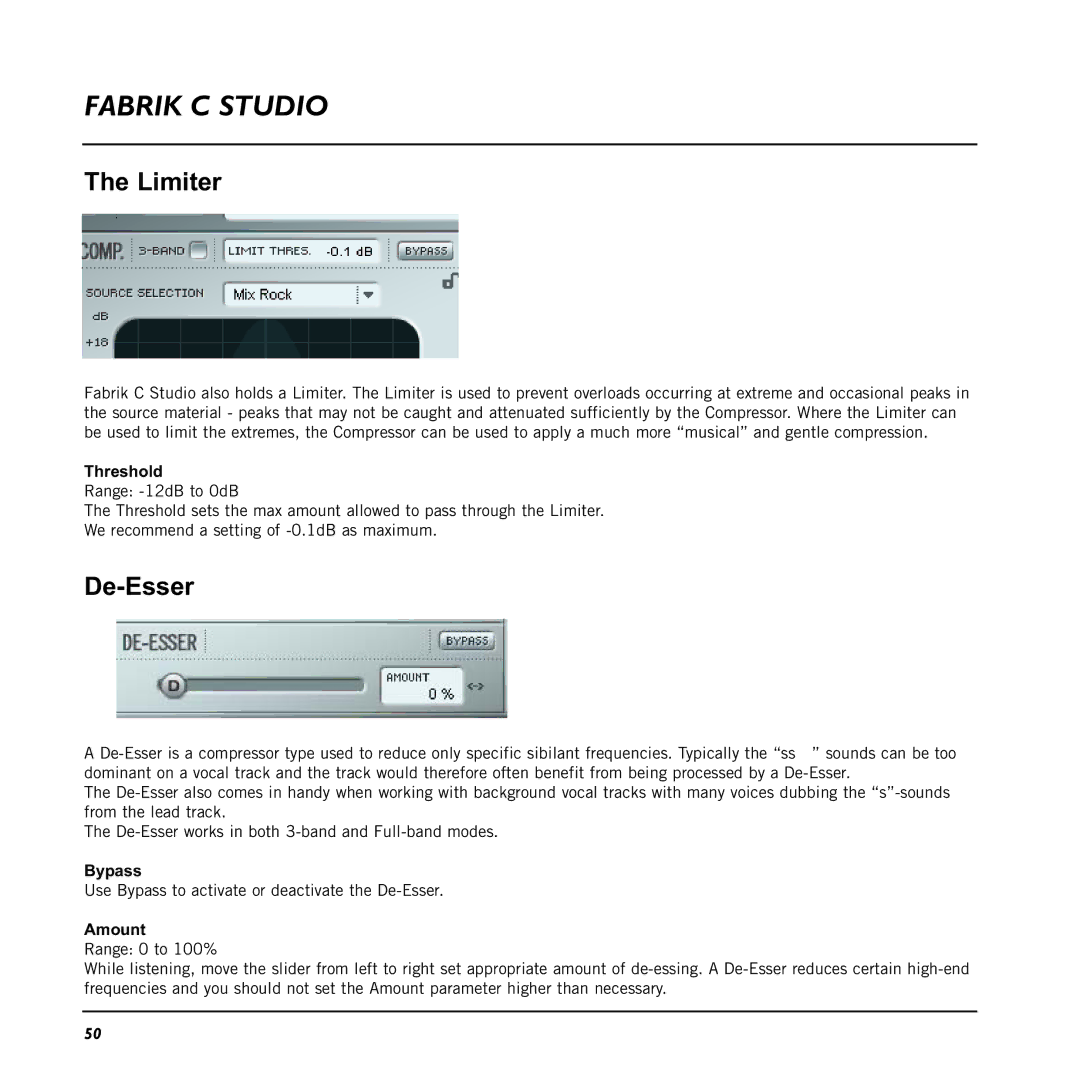 TC electronic SDN BHD 48 user manual Threshold, Amount 