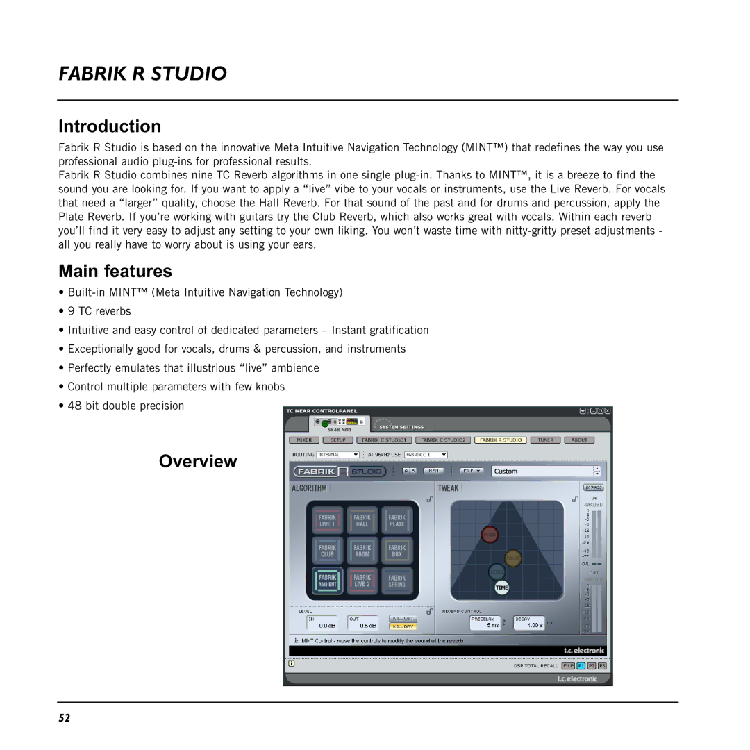 TC electronic SDN BHD 48 user manual Fabrik R Studio, Overview 