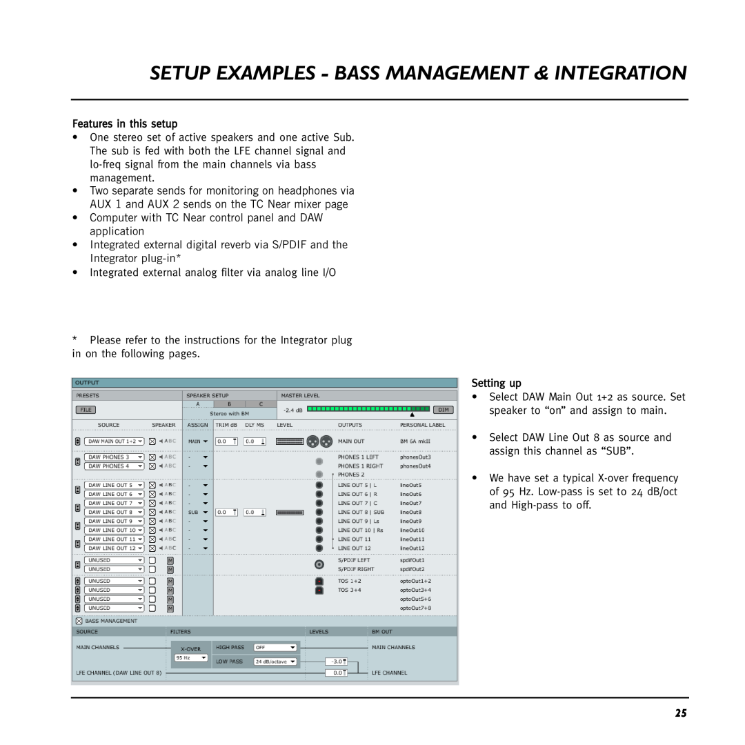 TC electronic SDN BHD 48 user manual Setup Examples - Bass Management & Integration, Features in this setup 