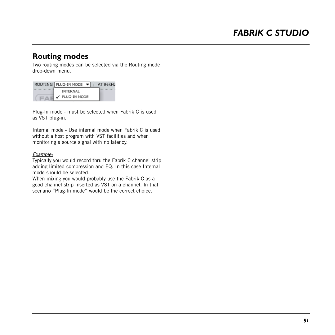 TC electronic SDN BHD 48 user manual Routing modes, Fabrik C Studio 