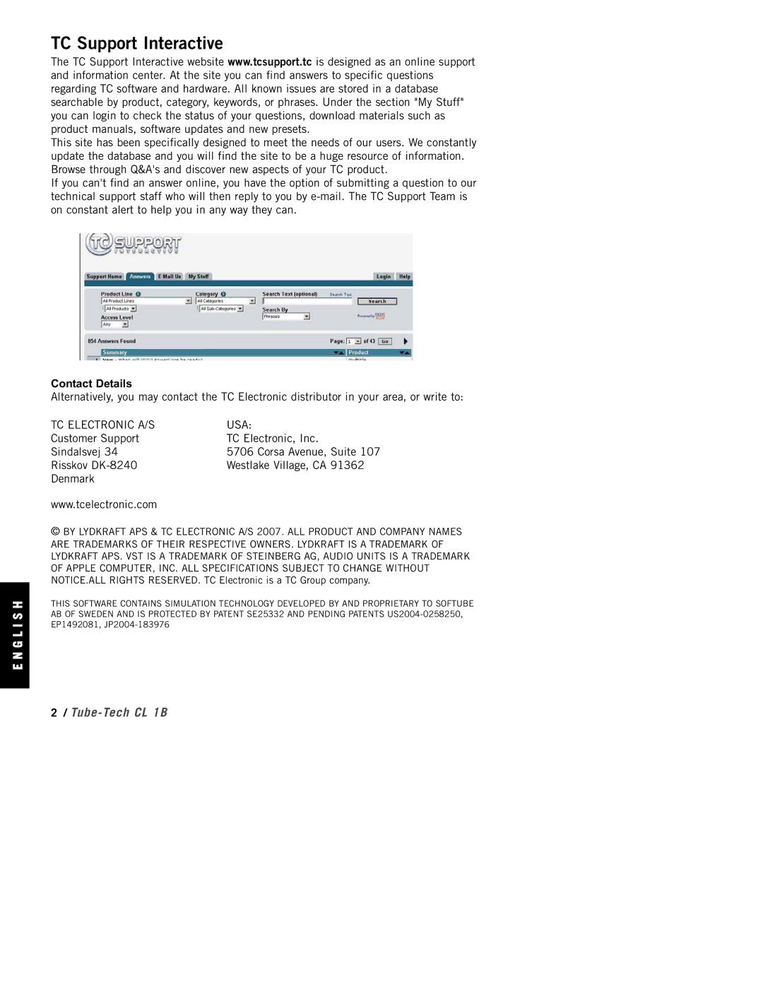 TC electronic SDN BHD CL 1B manual TC Support Interactive, Contact Details 