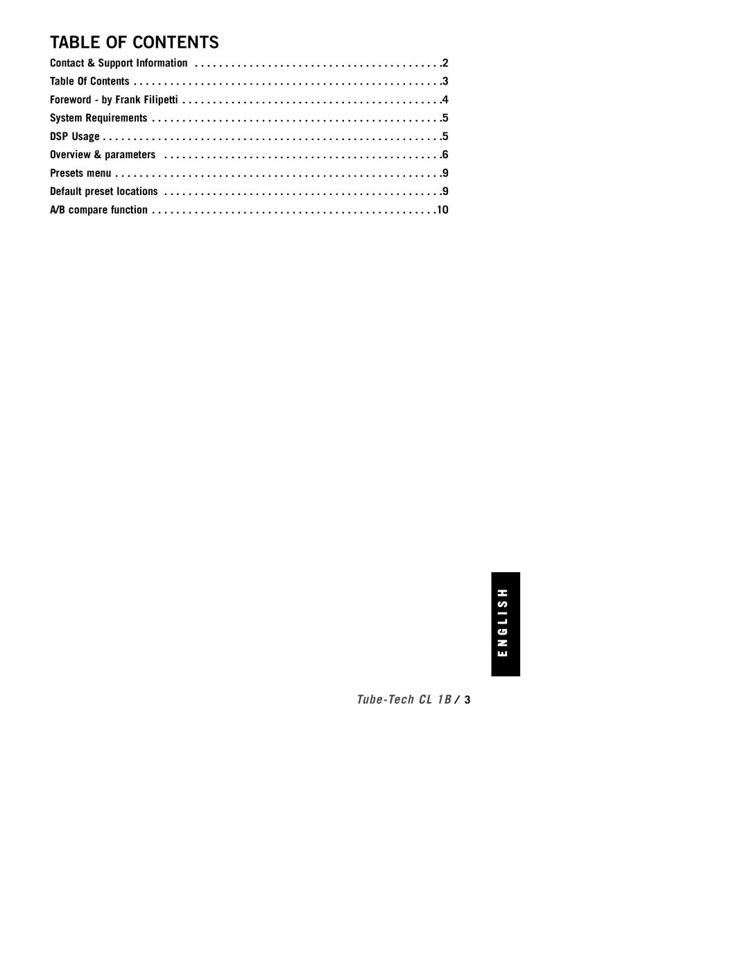 TC electronic SDN BHD CL 1B manual Table of Contents 