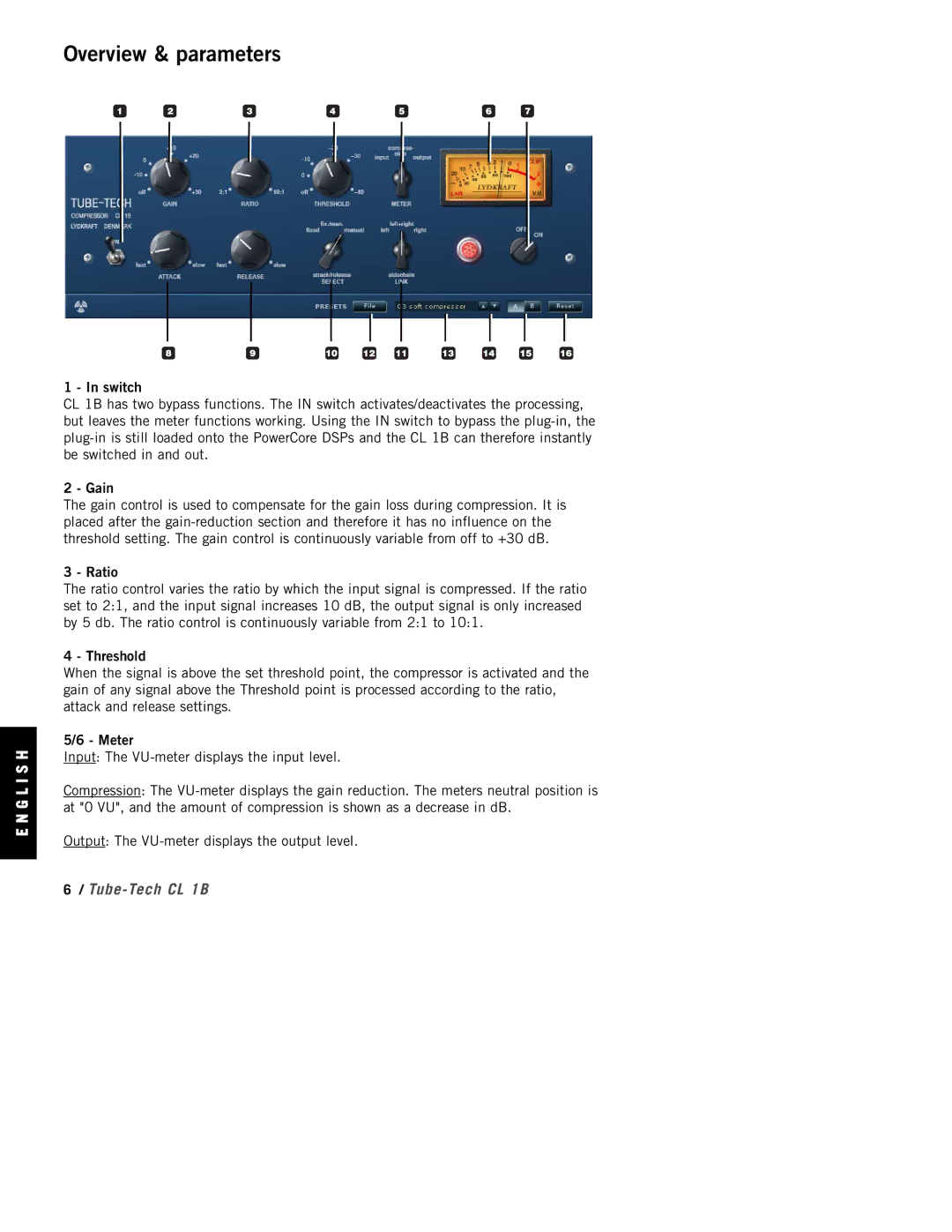 TC electronic SDN BHD CL 1B manual Overview & parameters 