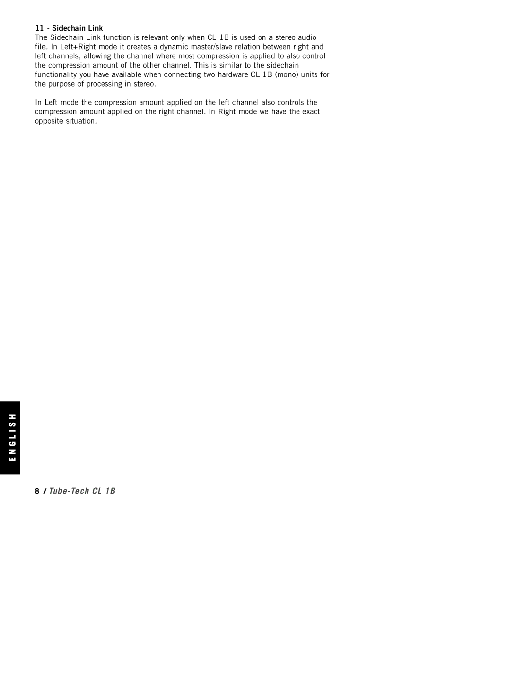 TC electronic SDN BHD CL 1B manual Sidechain Link 