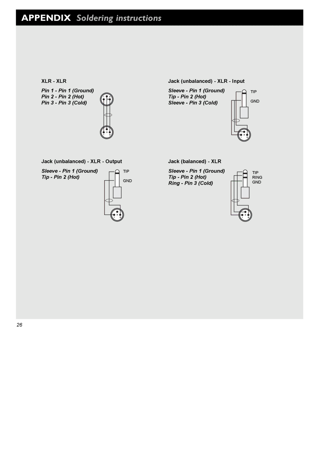 TC electronic SDN BHD D22 user manual Jack unbalanced XLR Input, Jack unbalanced XLR Output Jack balanced XLR 