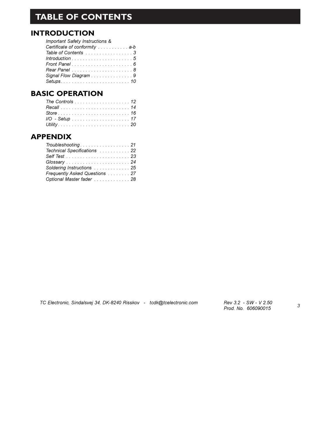 TC electronic SDN BHD D22 user manual Table of Contents 