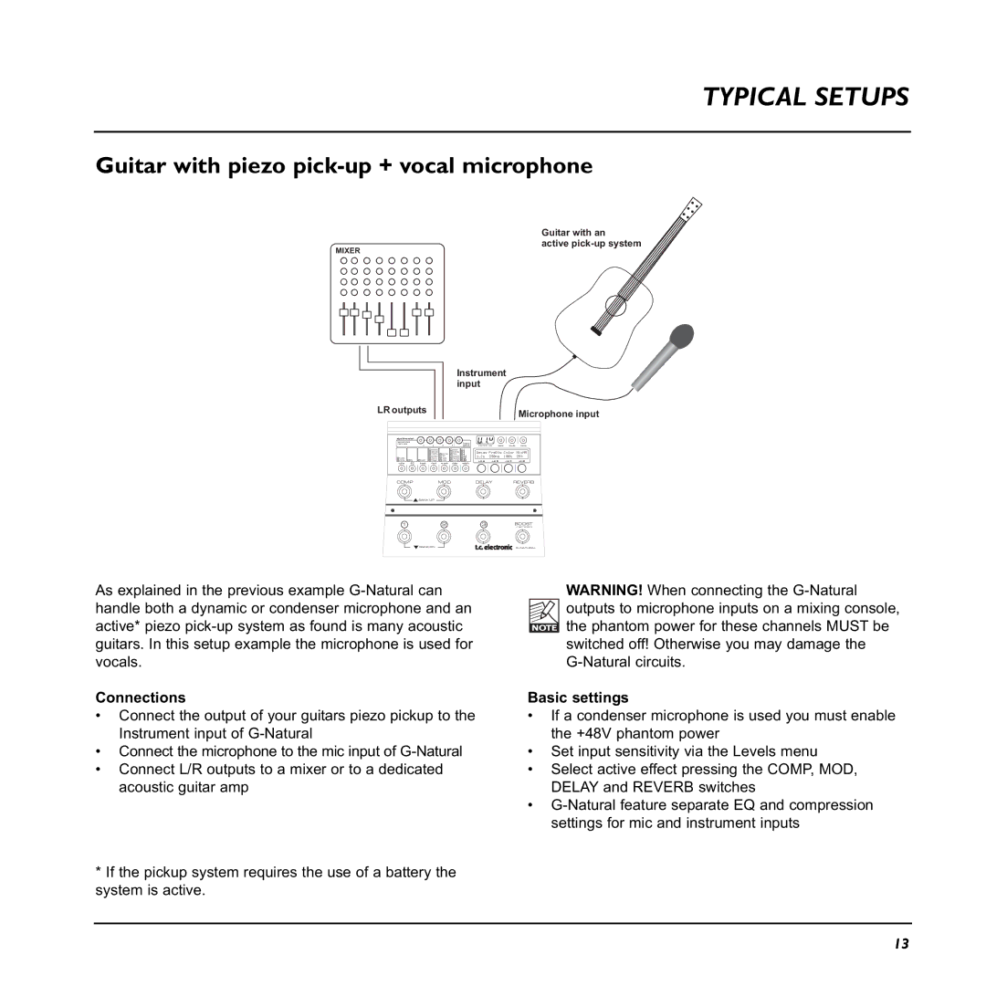 TC electronic SDN BHD G-Natural user manual Guitar with piezo pick-up + vocal microphone 