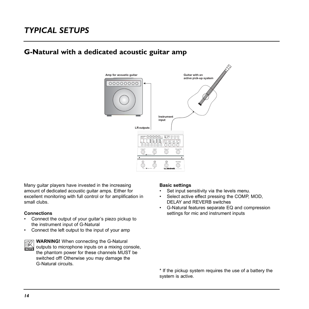 TC electronic SDN BHD G-Natural user manual Natural with a dedicated acoustic guitar amp, Factory Default 