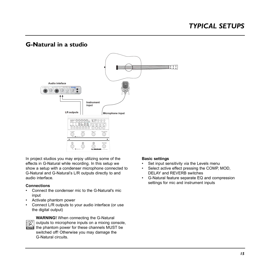 TC electronic SDN BHD G-Natural user manual Natural in a studio, Audio inteface 