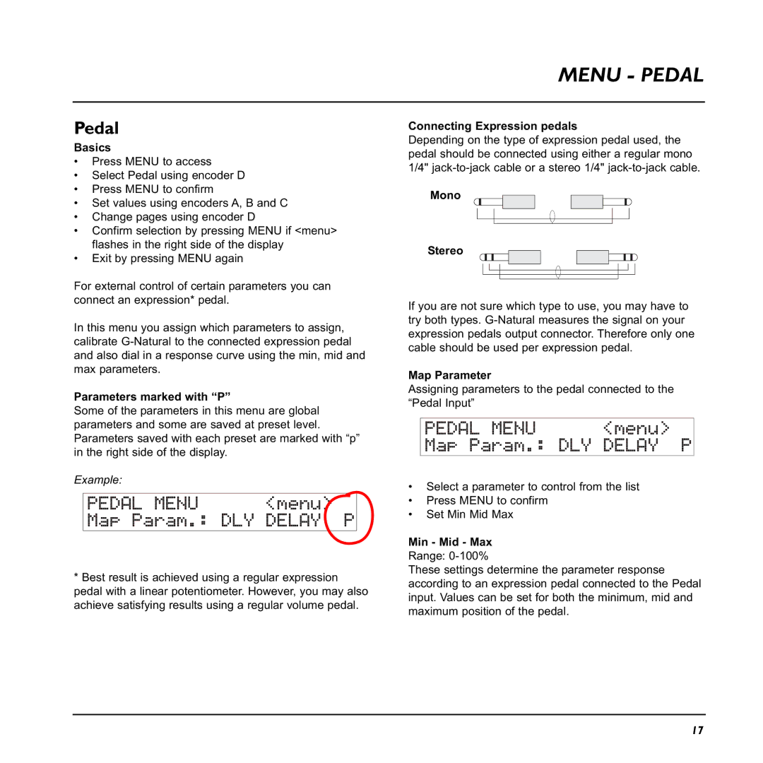 TC electronic SDN BHD G-Natural user manual Menu Pedal 