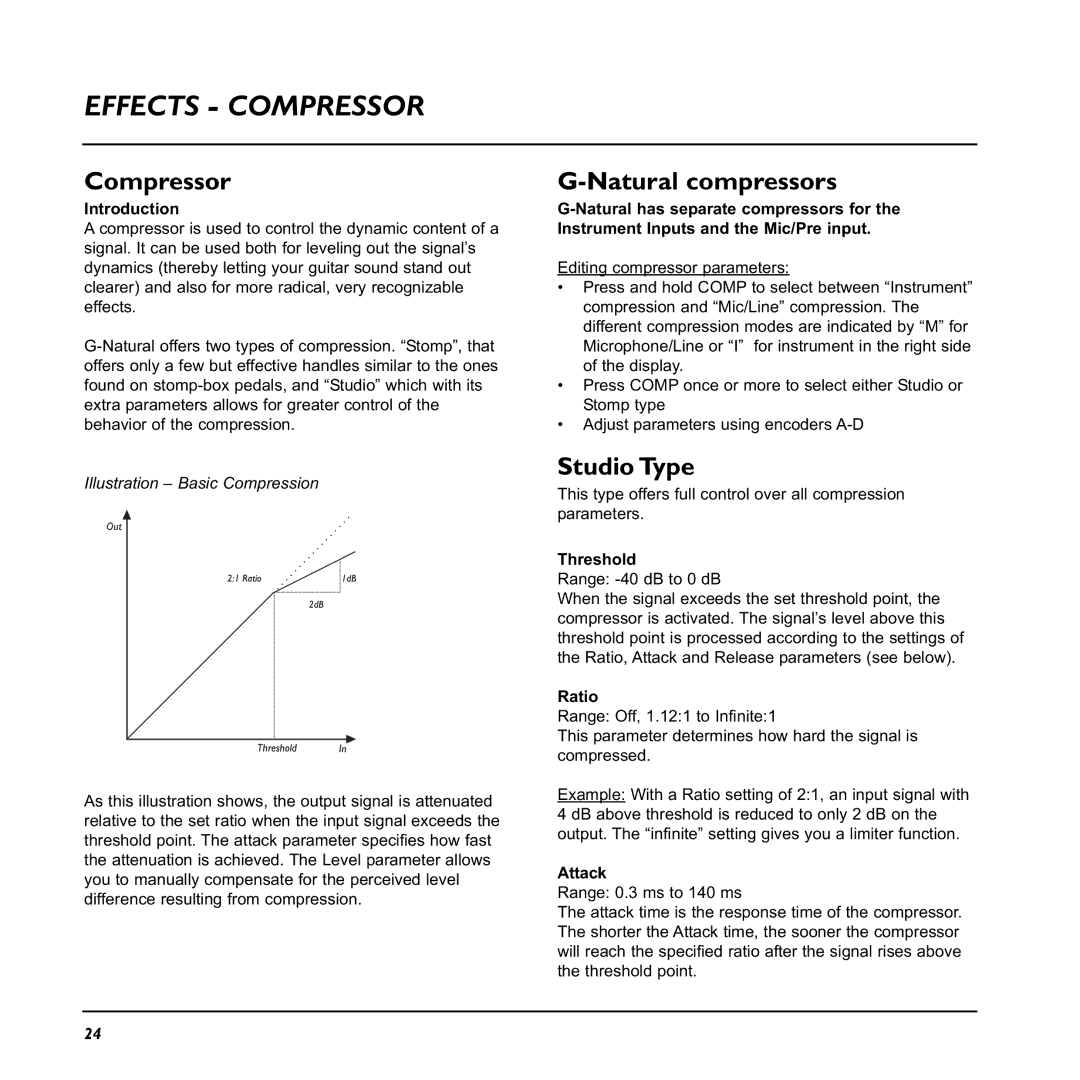 TC electronic SDN BHD G-Natural user manual Effects Compressor, Natural compressors, Studio Type 