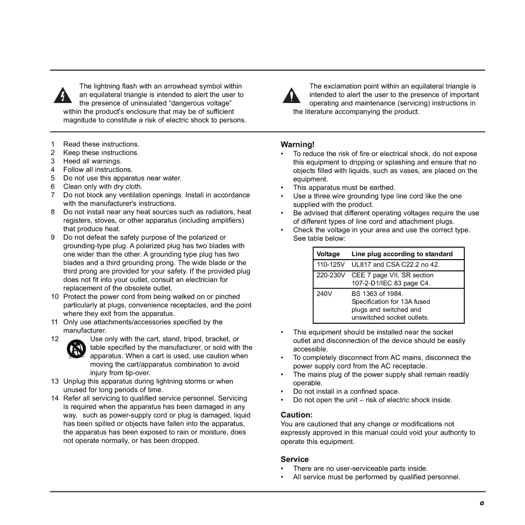 TC electronic SDN BHD G-Natural user manual Service, Voltage 