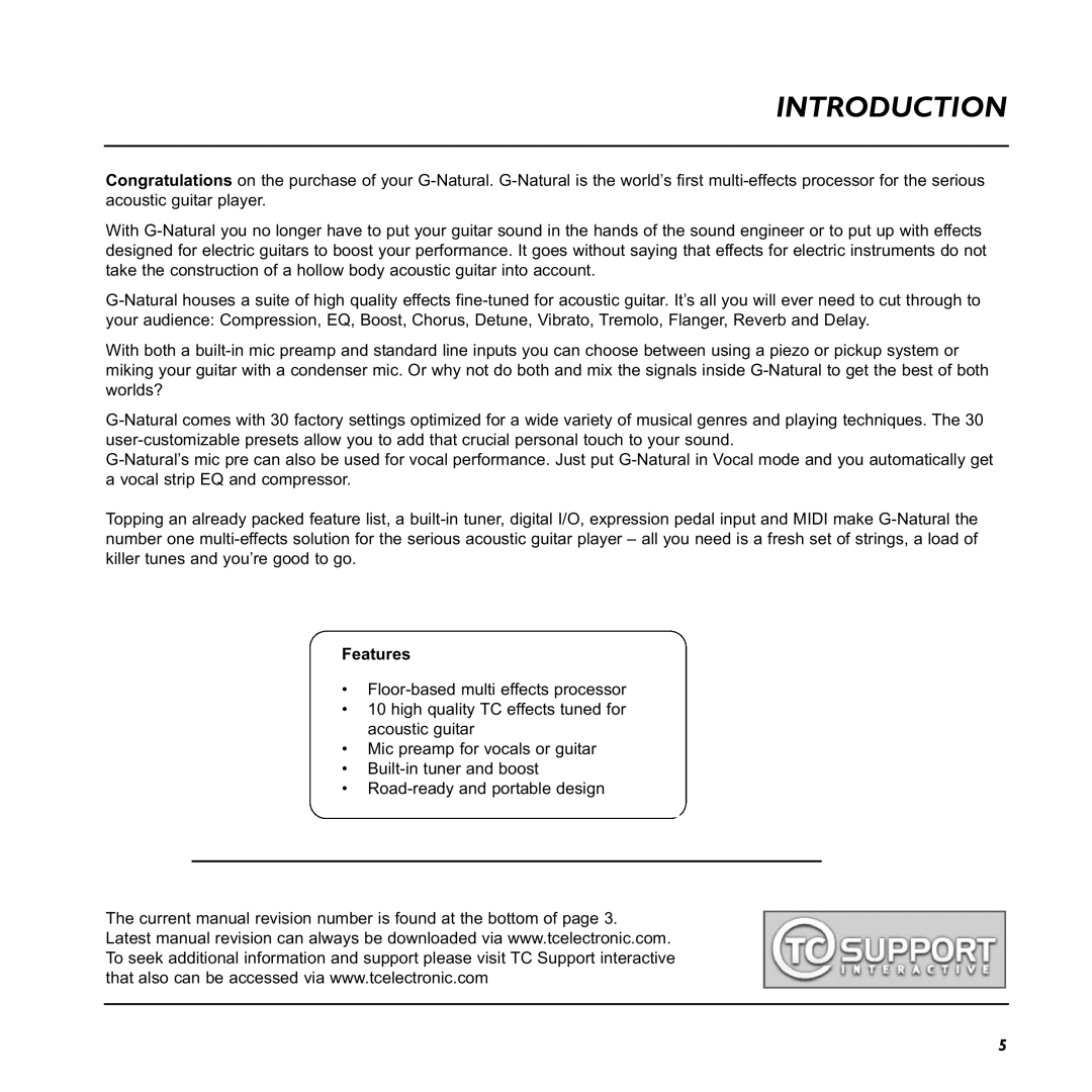 TC electronic SDN BHD G-Natural user manual Introduction, Features 