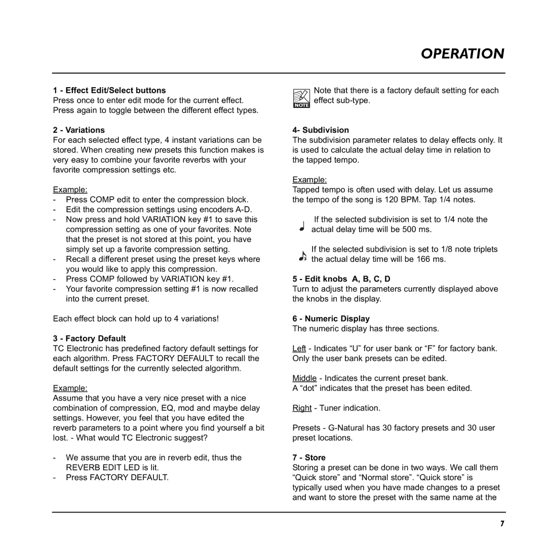 TC electronic SDN BHD G-Natural user manual Operation 