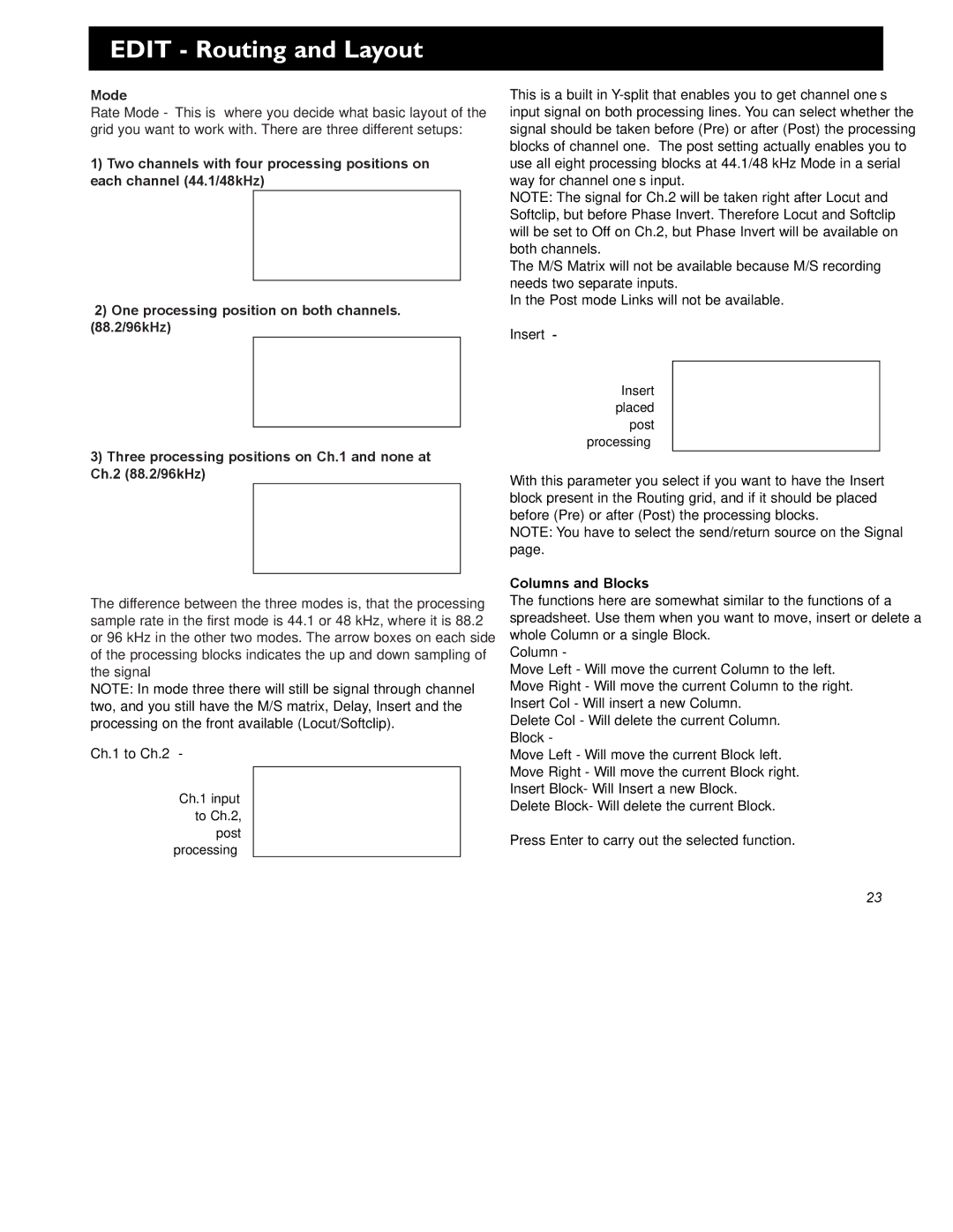 TC electronic SDN BHD Gold Channel user manual Mode, Columns and Blocks 