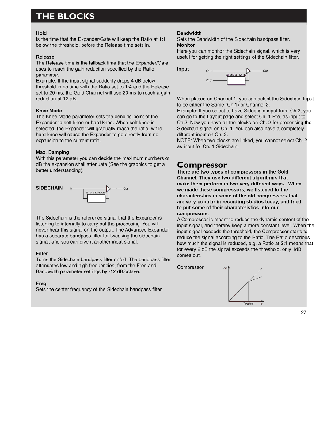 TC electronic SDN BHD Gold Channel user manual Hold, Release, Knee Mode, Filter, Freq, Bandwidth, Monitor 