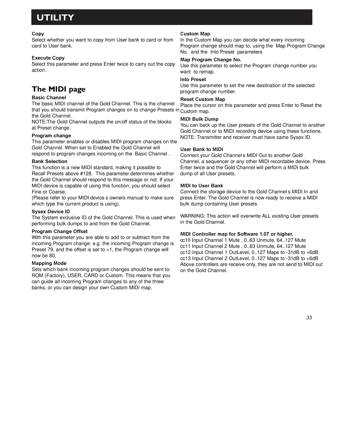 TC electronic SDN BHD Gold Channel user manual Midi 