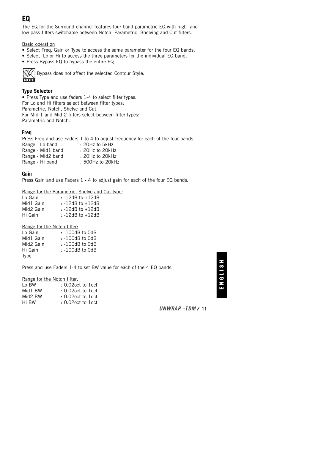 TC electronic SDN BHD Home Stereo System manual Type Selector, Unwrap -TDM /11 