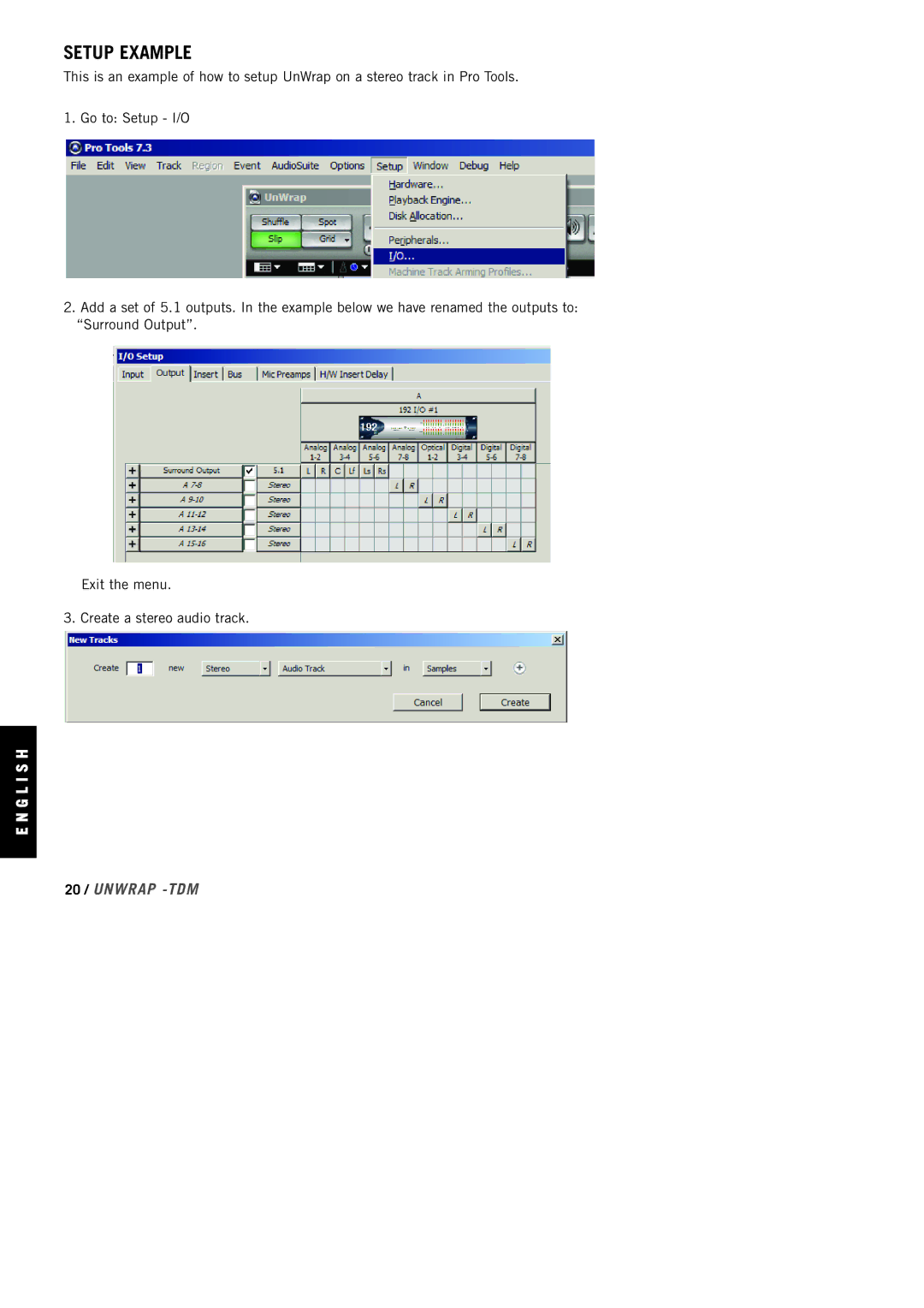 TC electronic SDN BHD Home Stereo System manual Setup Example, 20 / Unwrap -TDM 