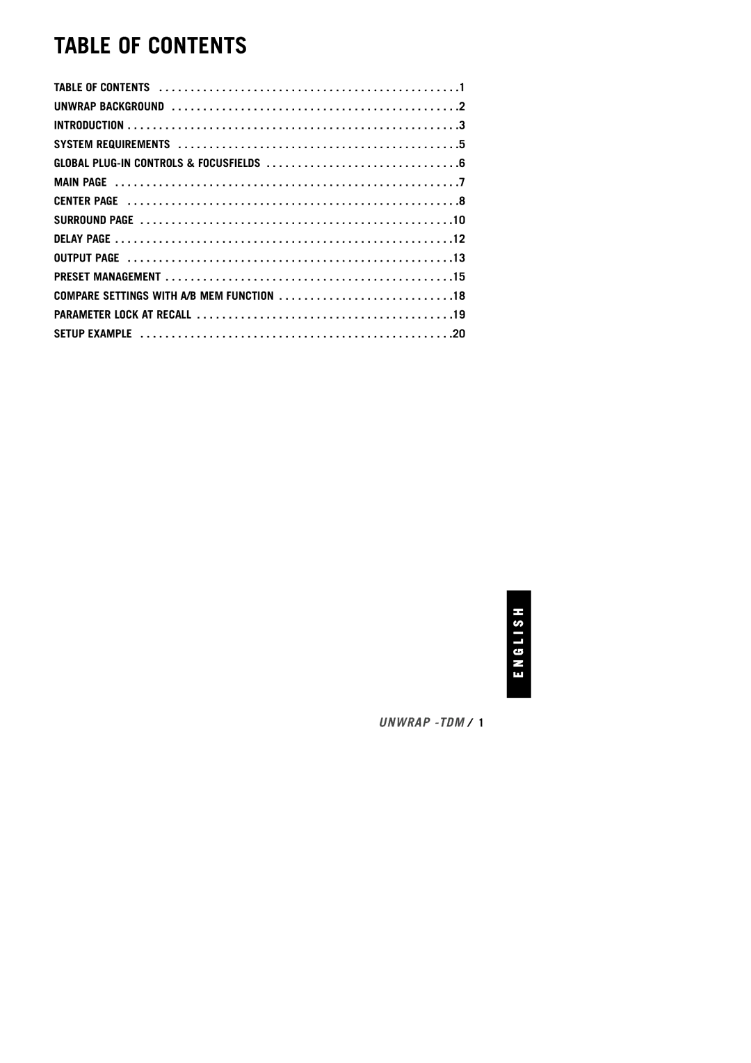 TC electronic SDN BHD Home Stereo System manual Table of Contents 