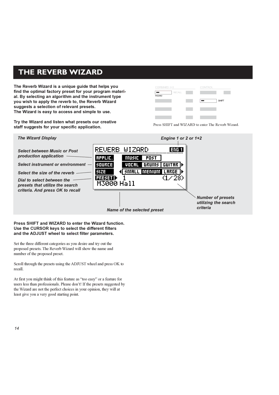 TC electronic SDN BHD M3000 user manual Reverb Wizard 