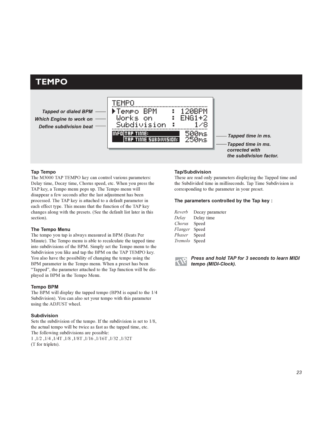 TC electronic SDN BHD M3000 user manual Tempo 