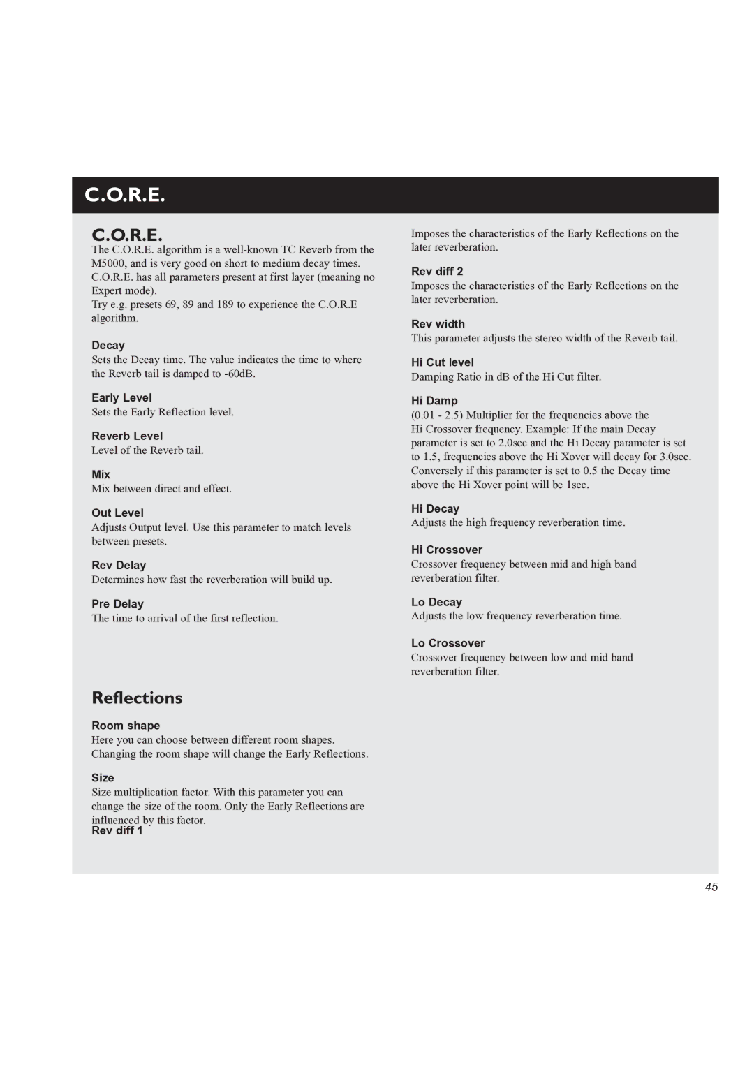 TC electronic SDN BHD M3000 user manual R.E, Reflections 