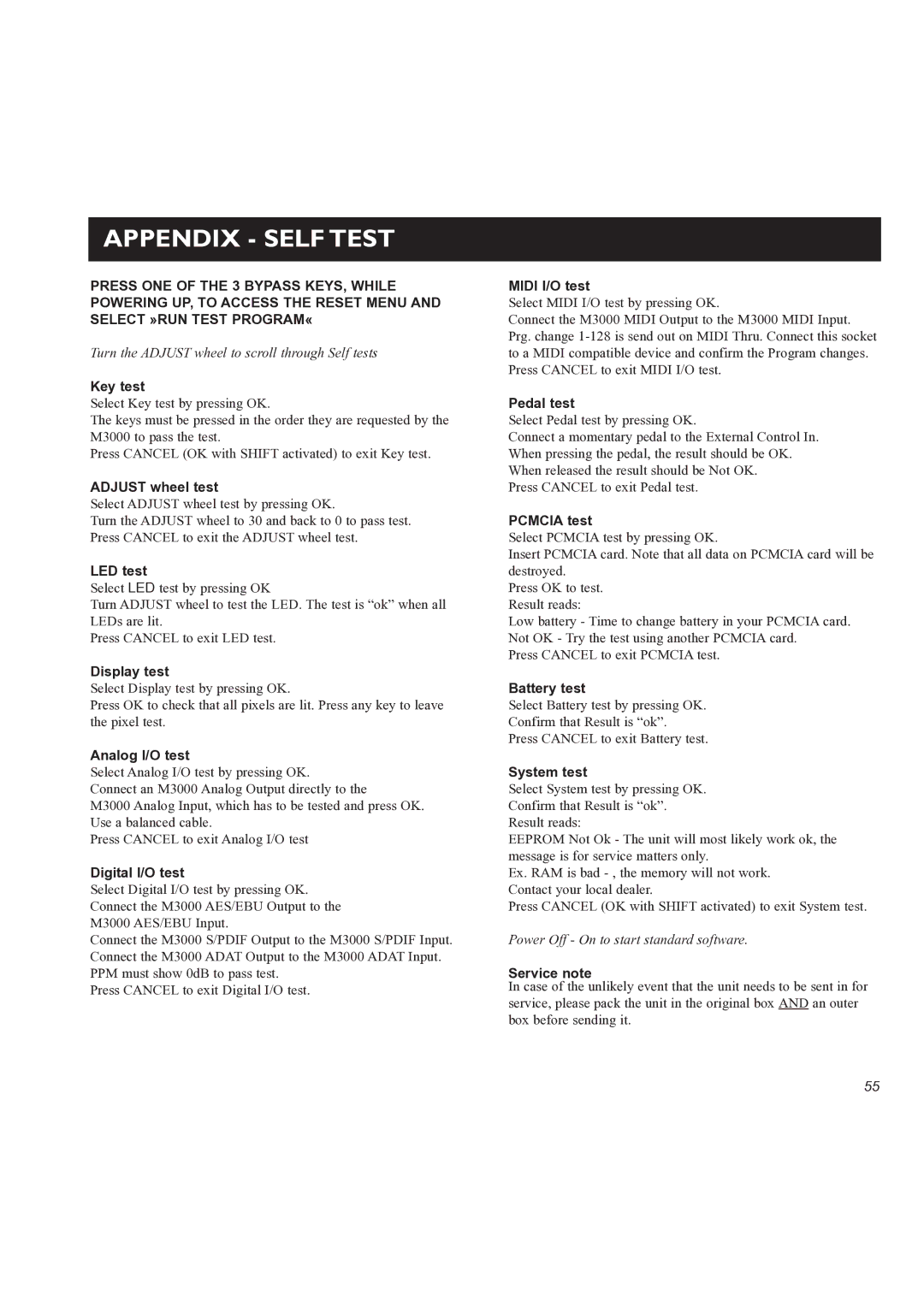 TC electronic SDN BHD M3000 user manual Appendix Self Test 