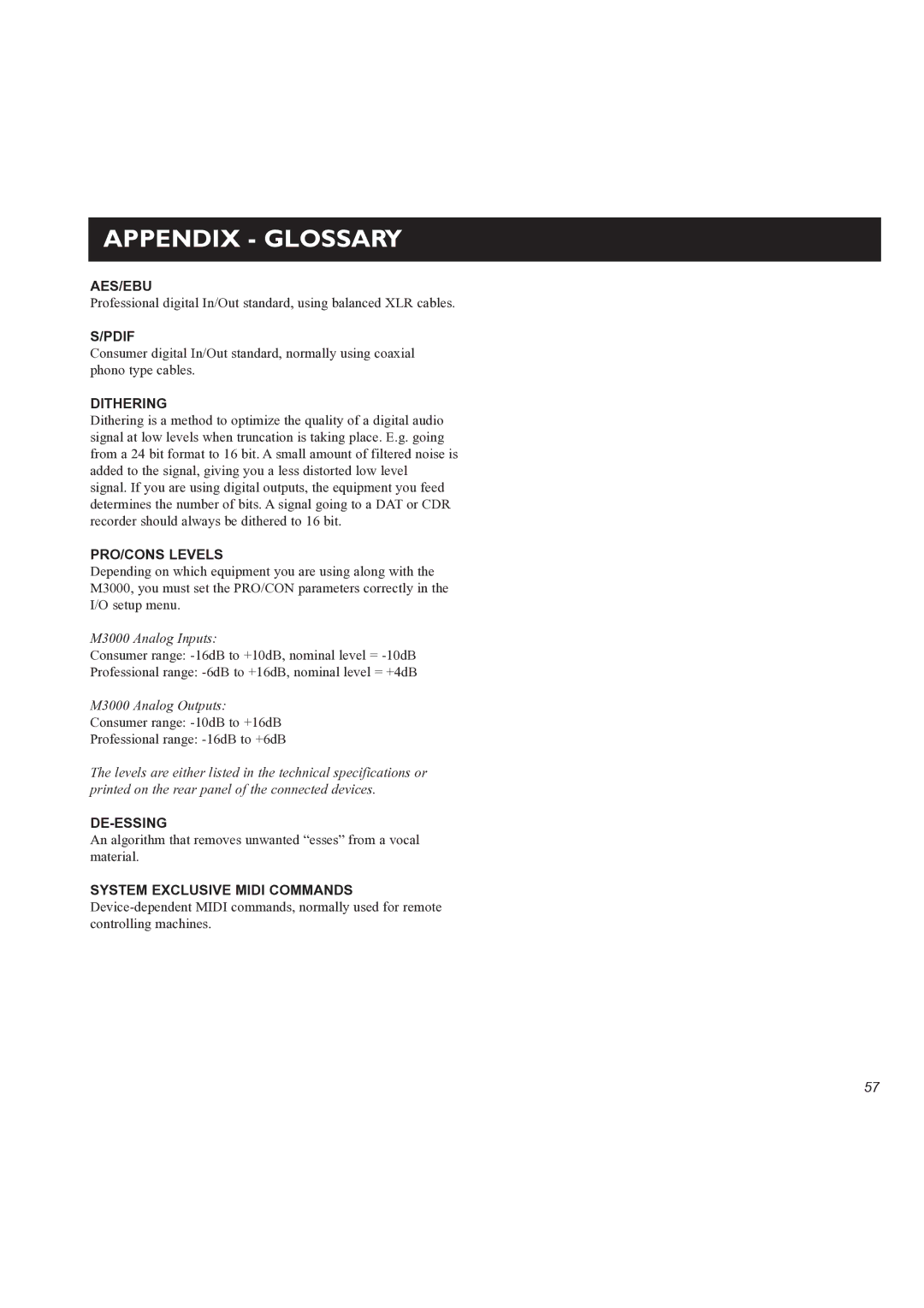 TC electronic SDN BHD M3000 user manual Appendix Glossary, Dithering 